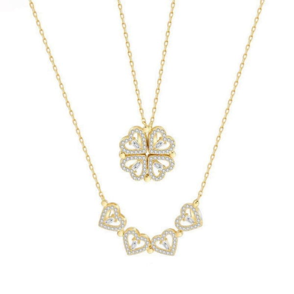 collar trebol y corazones 2 en 1 enchapado en oro waterproof