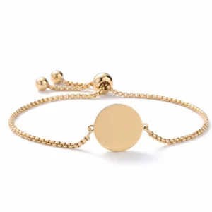 Esclava Personalizada Ajustable Enchapada en Oro de 18k con Placa Circular