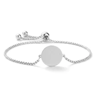 Esclava Personalizada de Acero Inoxidable 316L con Placa Circular | Pulsera Grabada Ajustable para Regalo
